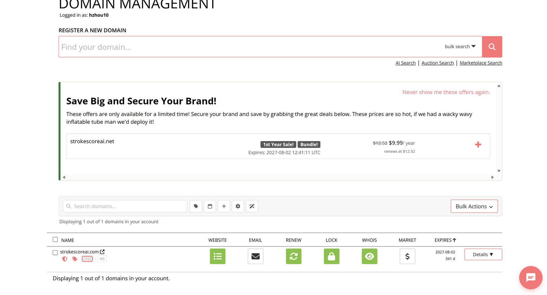 Domain registration and management for strokescoreai.com